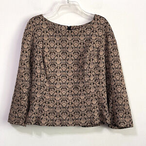BGL Fashion‎ Jacquard Top 8? Back Zip Belt Loops Party Cocktail Gold Long Sleeve